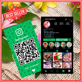 Cartão De Visita Nail Salon Instagram Green | Código QR das mídias 