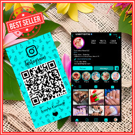 Cartão De Visita Nail Salon Instagram Turquoise | Mídia social QR