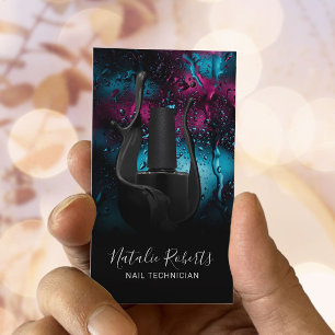 Cartão De Visita Nail Salon Manicurist Modern Black Polska Botão P