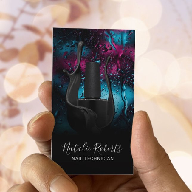 Cartão De Visita Nail Salon Manicurist Modern Black Polska Botão Po (Criador carregado)