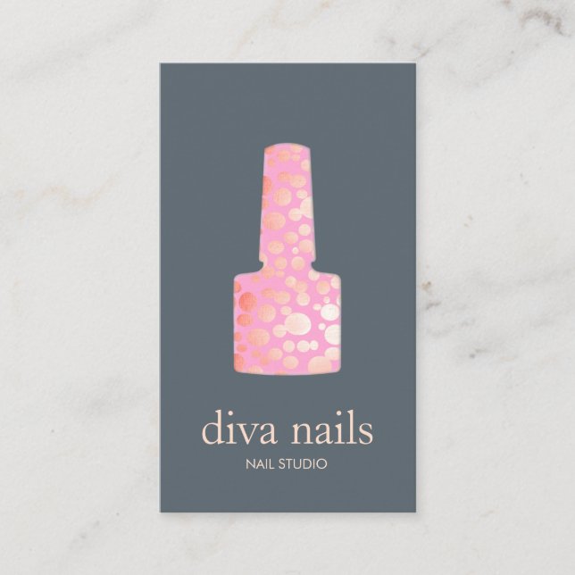 Cartão De Visita Nail Salon Pink e Dourado Nail Botle Logo (Frente)