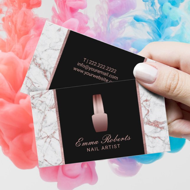 Cartão De Visita Nail Salon Polonês Makeup Artista Rosa Dourada mar (Criador carregado)