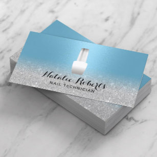 Cartão De Visita Nail Salon Polonês Manicurist Blue & Silver