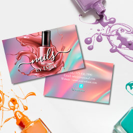 Cartão De Visita Nail Salon Polonês Manicurista Pastel Holographic