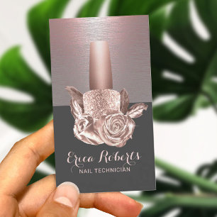 Cartão De Visita Nail Salon Rosa Dourado Manicurista Polonês Flora