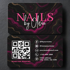 Cartão De Visita Nail Specialist Artist  QR Code Pink Black