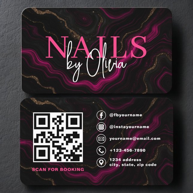 Cartão De Visita Nail Specialist Artist  QR Code Pink Black (Criador carregado)
