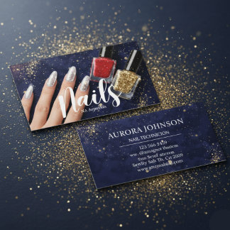 Cartão De Visita Nail Tech Glam Navy glitter Business Card