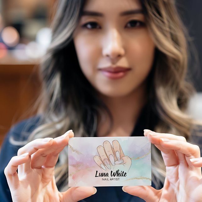 Cartão De Visita Nail Tech Manicure Watercolor (Nail Tech Business Card)