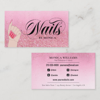 Cartão De Visita Nail Tech Manicurist Rosa Red Glam Glitter Salon