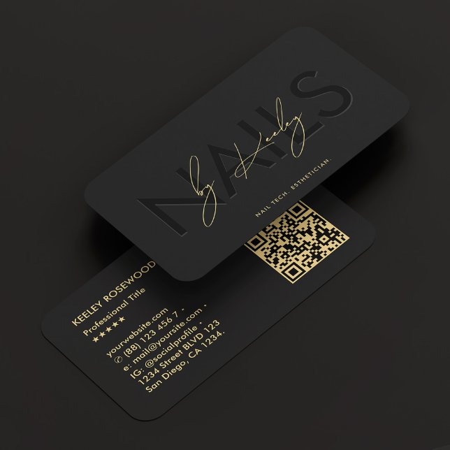 Cartão De Visita Nail Tech Nail Artist Manicurist Black Modern (Nail Tech Nail Artist Manicurist Black Modern Business Card
)
