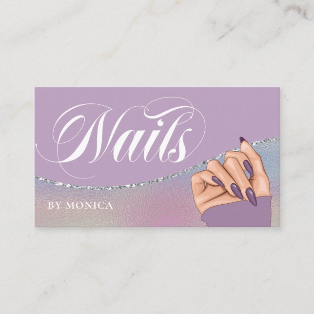 Cartão De Visita Nail Tech, Nail Salon Purple Elegant (Frente)