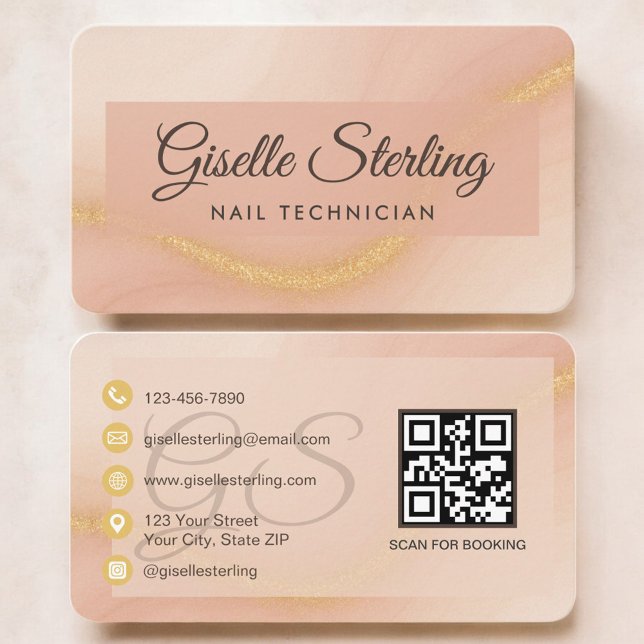 Cartão De Visita Nail Tech Neutral Terracotta QR Code (Criador carregado)