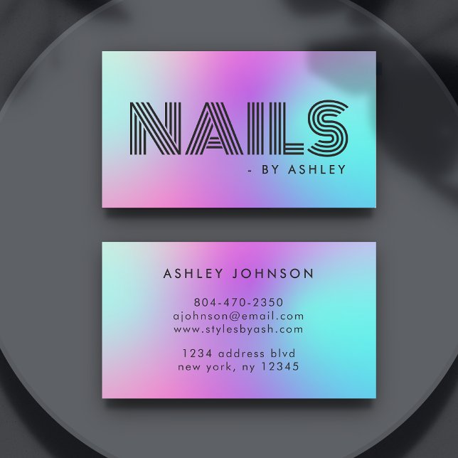 Cartão De Visita Nail Tech Professional Neon Pink & Blue (Nail Tech Professional Modern Neon Pink & Blue Business Card
)