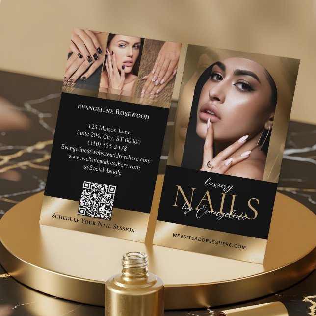 Cartão De Visita Nail Technician Artist Salon Arch Photo Black Gold (Nail Technician Artist Salon Arch Photo Black Gold Business Card)
