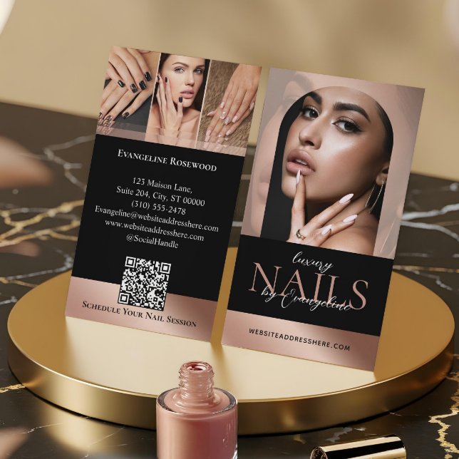 Cartão De Visita Nail Technician Artist Salon Arch Photo Black Pink (Nail Technician Artist Salon Arch Photo Black Pink Business Card)