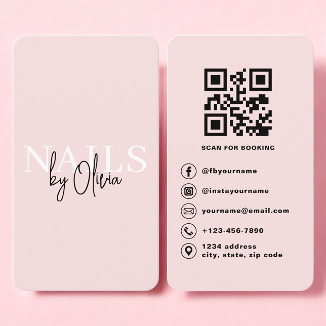 Cartão De Visita Nail Technician Business Card with QR Code (Criador carregado)