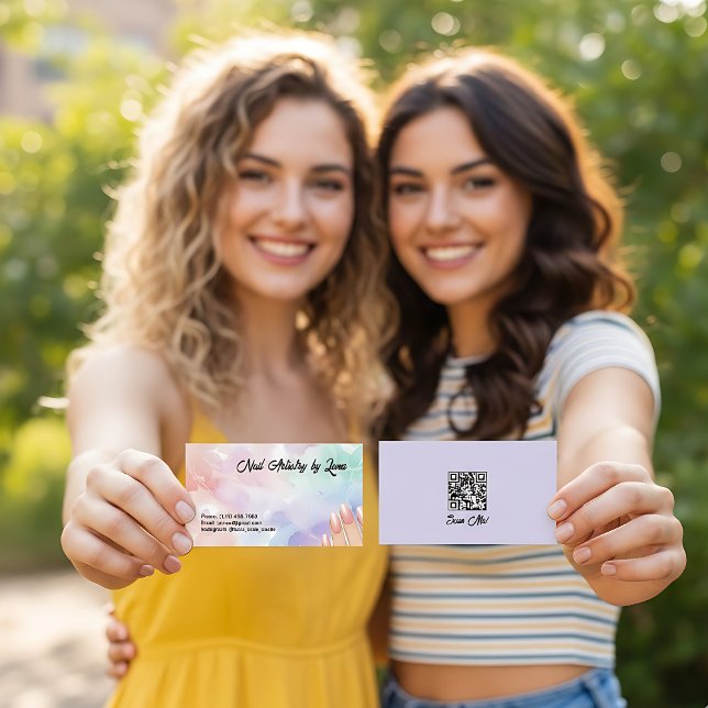 Cartão De Visita Nail Technician Custom QR (Nail Technician QR Business Cards)