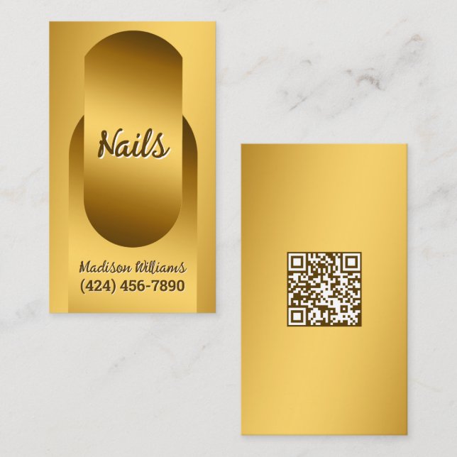 Cartão De Visita Nail Technician Custom QR Golden Business Card (Frente/Verso)