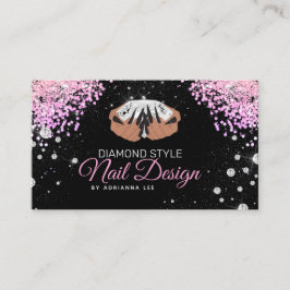 Cartão De Visita Nail Technician Diamond Glitter Pink & Black Salon