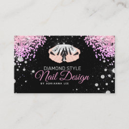 Cartão De Visita Nail Technician Diamond Glitter Pink & Black Salon
