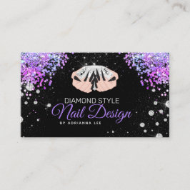 Cartão De Visita Nail Technician Diamond Glitter Purple Nail Salon