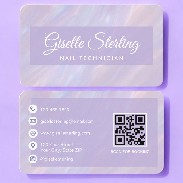 Cartão De Visita Nail Technician Iridescent QR Code Professional (Criador carregado)