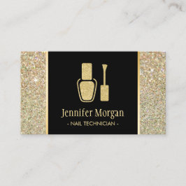 Cartão De Visita Nail Technician Modern Dourado Glitter Botão Polon