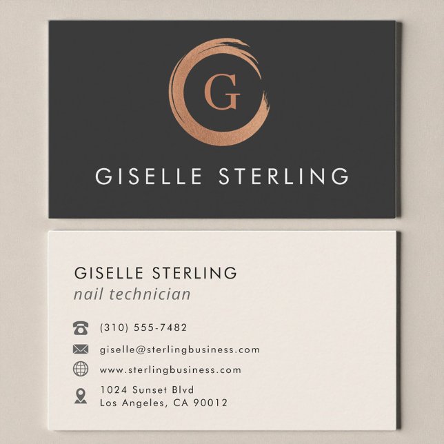 Cartão De Visita Nail Technician Modern Minimalist Rose Gold (Criador carregado)