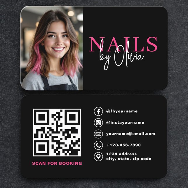 Cartão De Visita Nail Technician Photo QR Code Modern (Criador carregado)