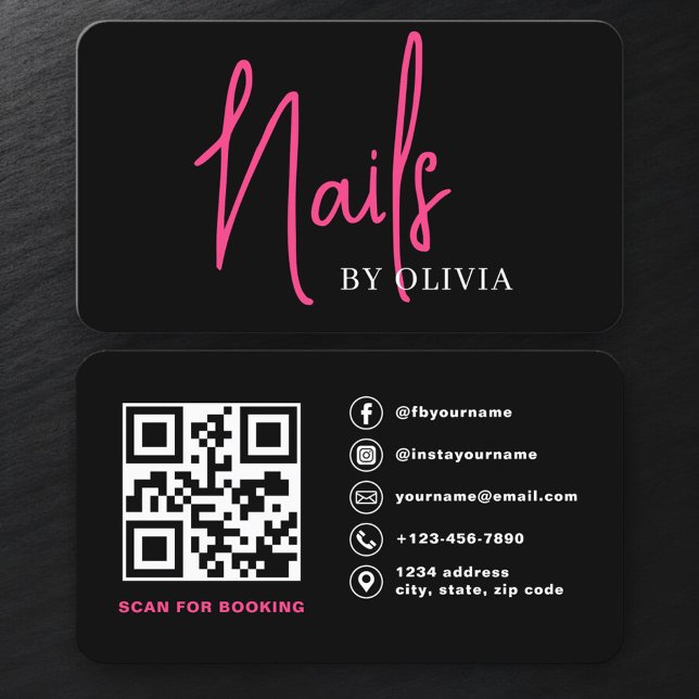 Cartão De Visita Nail Technician QR Code Booking (Criador carregado)