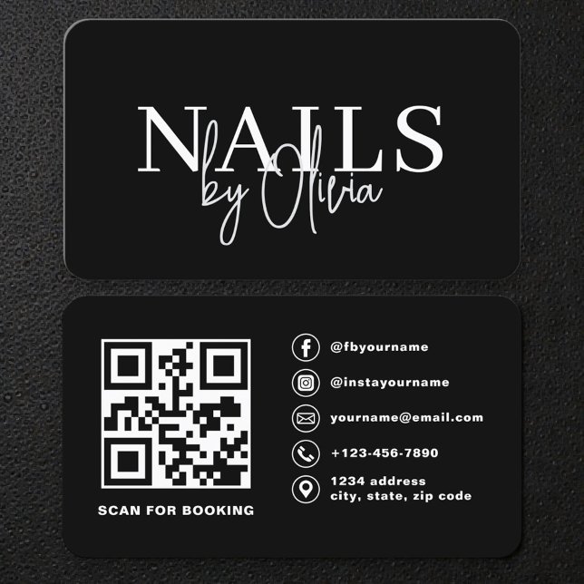 Cartão De Visita Nail Technician QR Code Modern (Criador carregado)