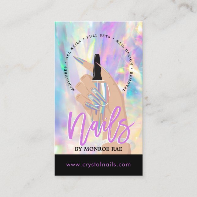 Cartão De Visita Nail Technician Salon Holographic Business C (Frente)
