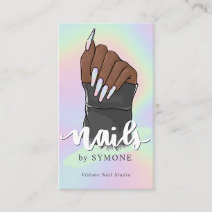 Cartão De Visita Nail Technicty Salon Pastel Holographic Bu