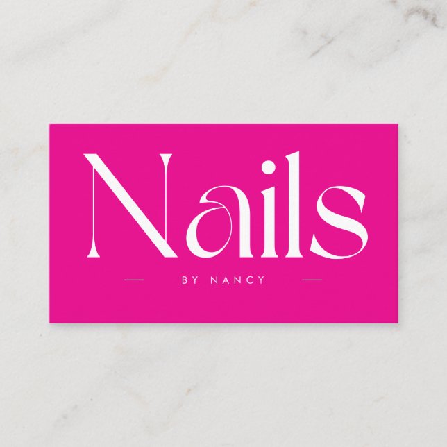 Cartão De Visita Nails Bold Typography Hot Pink Business Card (Frente)