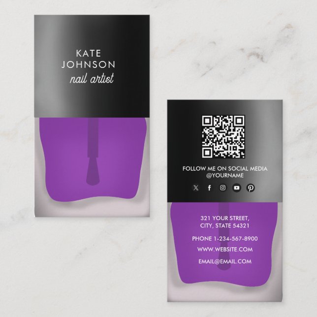 Cartão De Visita Nails Manicure Pedicure Beauty Nail Artist QR Code (Frente/Verso)