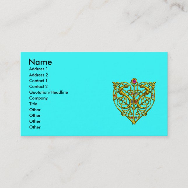 Cartão De Visita NAMORADOS HYPER,NÓS CELTICOS DOURADOS CORAÇÃO Azul (Frente)