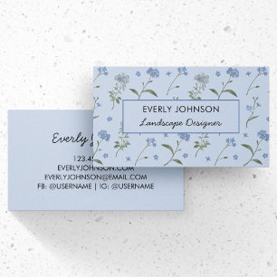 Cartão De Visita Não Me Esqueça Azul Floral Aquarela