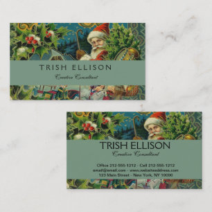 Cartão De Visita Natal Santa Claus Arte Antiquada