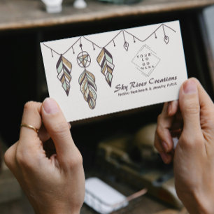 Cartão De Visita Native American Boho Feather Artisans Craftspeople
