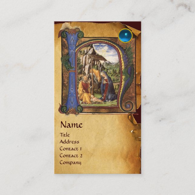 Cartão De Visita NATIVITY PARCHMENT Blue Sapphire Monograma (Frente)