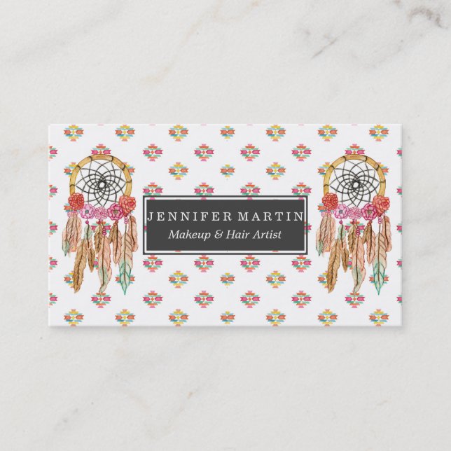 Cartão De Visita Nativo americano asteca Dreamcatcher da aguarela (Frente)