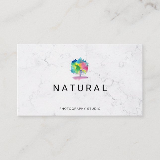 Cartão De Visita Natural | Árvore de Aquarela (Frente)