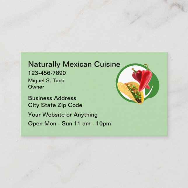 Cartão De Visita Natural Mexican Cuisine Business Cards  (Frente)