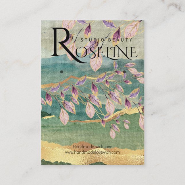 Cartão De Visita Natureza Dourada Visualização da joia da Flor Roxa (Frente)