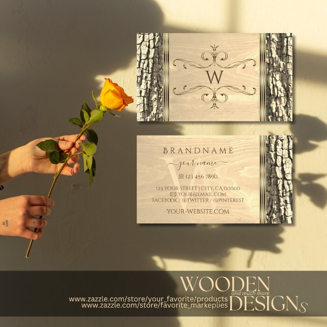 Cartão De Visita Natureza Latido Madeira Ornamentado de madeira Mon (Criador carregado)