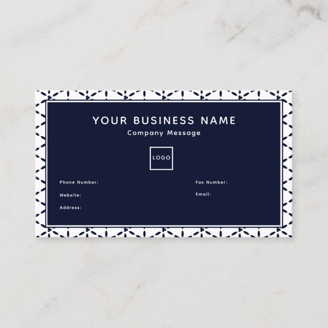 Cartão De Visita Navy Blue Geometric Pattern on White (Frente)