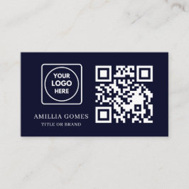 Cartão De Visita Navy Blue QR Code | Modern Custom Contact Design