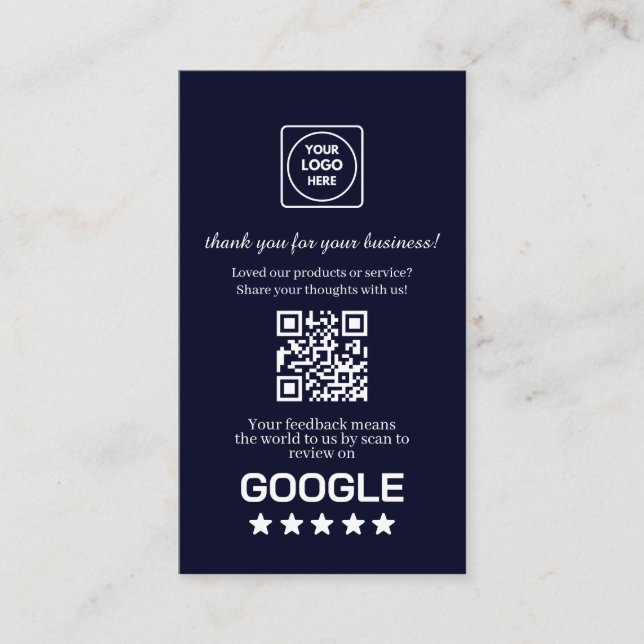 Cartão De Visita Navy QR | Google Reviews Custom Thank You Link (Frente)