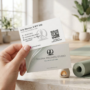 Cartão De Visita Negócio de Estúdio de Yoga Código de Barras Cinz